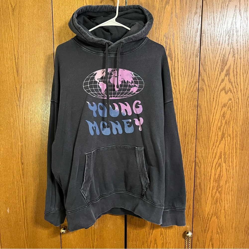 American Eagle Outfitters Charcoal Hoodie with White Graphic